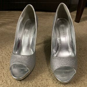 Silver open toed pumps